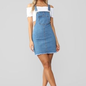 Buckle Up Denim Overall Mini Dress - XL Med Wash